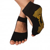 Pilates Womens Non Slip Half Toe Yoga Socks Grip Cotton Toeless Socks Black