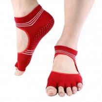 Women's Non Slip Half Toe  Yoga Socks Cotton Toeless&Backless Pilates Socks,Red