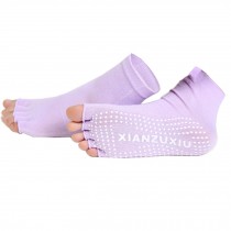 Women's Non-Slip Half Toe Yoga Socks With Grip 2 Pairs Set,Purple