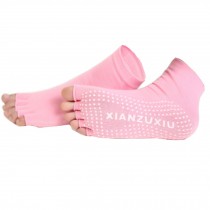 Women's Non-Slip Half Toe Yoga Socks With Grip 2 Pairs Set,Pink