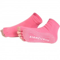 Women's Non-Slip Half Toe Yoga Socks With Grip 2 Pairs Set,Rose Red