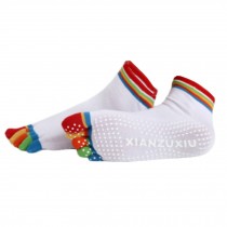Women's Non Slip Full Toe Yoga Socks With Grip 2 Pairs Set,Rainbow Toe/White