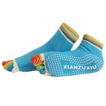 Women's Non Slip Full Toe Yoga Socks With Grip 2 Pairs Set,Rainbow Toe/Blue