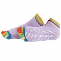 Women's Non Slip Full Toe Yoga Socks With Grip 2 Pairs Set,Rainbow Toe/Purple