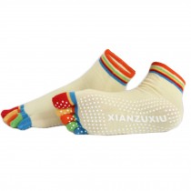 Women's Non Slip Full Toe Yoga Socks With Grip 2 Pairs Set,Rainbow Toe/Yellow