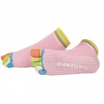Women's Non Slip Full Toe Yoga Socks With Grip 2 Pairs Set,Rainbow Toe/Pink