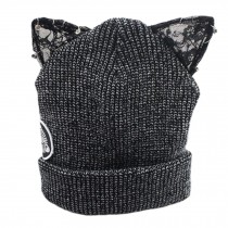 Adorable Beanie Hat Skully Hat Winter Knit Cap for Girls, Grey black