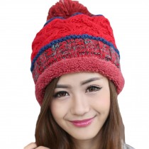 Fashion Warm Beanie Hat Skully Cap Ski Snow Hat Winter Knit Hats for Girls, Red