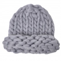 Womens Warm Beanie Hat Braided Cap Snow Winter Knit Hats, Light Grey