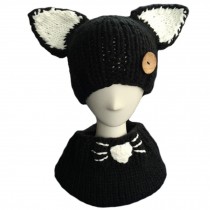 Warm Knit Hat Beanie Hat Winter Hat Loop Scarf for Kids Girls, Black