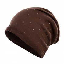 Fashion Beanie Hat Cap with Rhinestone Warm Beanies for Fall / Winter, Coffee