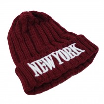 Unisex Thick Slouchy Knit Oversized Beanie Cap Hat NEW YORK,Deep Red