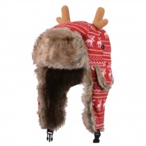 Lovely Antler Warm Earflaps Hat Beanie Hat Winter Soft Villus Cap Best Gift E