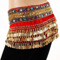 Gold Coins Belly Dance Hip Scarf Vogue Style, Gift idea,Sheer And Elegant,Red
