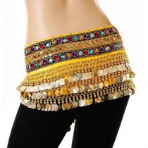 Gold Coins Belly Dance Hip Scarf Vogue Style, Sheer And Elegant,Yellow