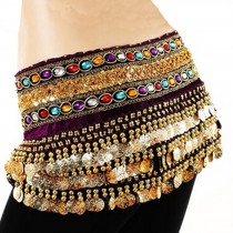 Gold Coins Belly Dance Hip Scarf Vogue Style, Sheer And Elegant,Purple