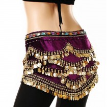 Gold Silver Coins Belly Dance Hip Scarf Vogue Style, Elegant,Purple