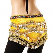 Gold Silver Coins Belly Dance Hip Scarf Vogue Style, Elegant,Yellow