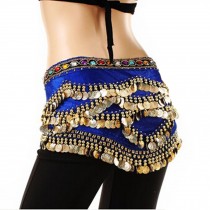 Gold Silver Coins Belly Dance Hip Scarf Vogue Style, Elegant,Royal Blue