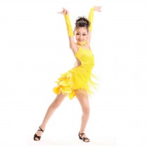 Girls' Dancing Dress Party Dress Latin Dress Costume 110cm-120cm,Yellow