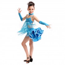 Girls' Dancing Dress Party Dress Latin Dress Costume 110cm-120cm,Blue