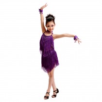 Girls' Party Dancing Dress Latin Dress Costume Split 110cm-120cm,Purple
