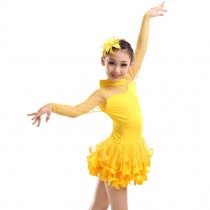 Little Girls' Tutu Dress Latin Dress Party Dresses Long Sleeve 110cm Yellow