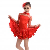 Little Girls' Tutu Dress Latin Dress Party Dresses Long Sleeve 110cm Red
