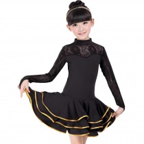 Little Girls' Lace Tutu Dress Latin Dress Party Dresses Long Sleeve 120cm Black