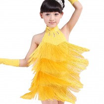 Little Girls' Tassel Tutu Dress Latin Dress Ballet Party Dresses 120cm Yellow