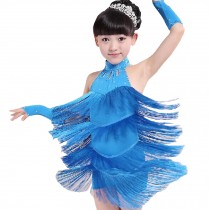 Little Girls' Tassel Tutu Dress Latin Dress Ballet Party Dresses 120cm Blue