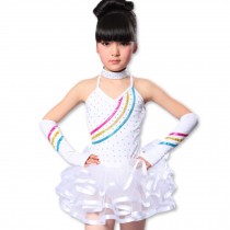 Little Girls' Backless Tutu Dress Latin Dress Ballet Party Dresses 120cm White