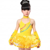 Little Girls' Backless Tutu Dress Latin Dress Ballet Party Dresses 120cm Yellow