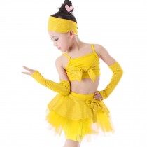 Little Girls' Bare Midriff Dress Latin Dress Ballet Party Dresses 120cm Yellow