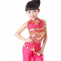 Little Girls' Sequins Coins Dress Latin Dress Belly Dance Dresses 130cm Rose