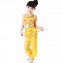 Little Girls' Sequins Coins Dress Latin Dress Belly Dance Dresses 130cm Yellow