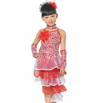 Little Girls' Camisole Backless Tutu Dress Latin Dress Party Dresses 120cm Red