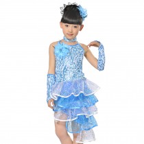 Little Girls' Camisole Backless Tutu Dress Latin Dress Party Dresses 120cm Blue