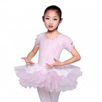 Little Girls' Lace Tutu Dress Ballet Party Dresses Short Sleeve Pink Rose 130cm