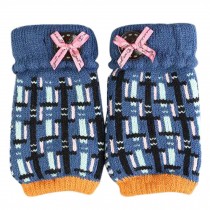 Women's/Girls Cute Winter Fingerless Knitted Gloves,Blue