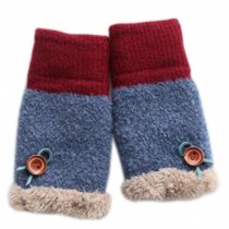 Lovely Women's/Girls Winter Fingerless Knitted Gloves With Button Decor, Red-blue