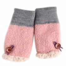 Lovely Women's/Girls Winter Fingerless Knitted Gloves With Button Decor, Grey-pink