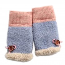 Lovely Women's/Girls Winter Fingerless Knitted Gloves With Button Decor, Pink-blue