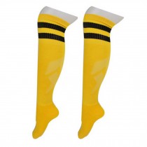 2 Pairs Children's Sport Athletic Sock Soccer Football Socks Yellow(Black Stria)