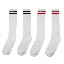 Children's Sport Athletic Socks Football Socks (2 Pairs),White Red/Black Line