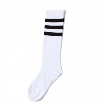 Three Stripes Knee High Socks Students Long Stockings Athletic Socks,White