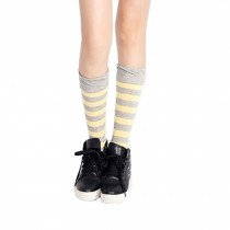 Striped Knee High Socks Students Long Stockings Athletic Socks,Gray&Yellow