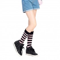 Striped Knee High Socks Students Long Stockings Athletic Socks,Black&Pink