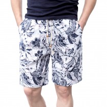 Men's Floral-print Shorts Board shorts Beach Shorts White Flower XL