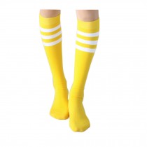 2 Pairs Cotton Soccer/Basketball Athletic Socks Color Stripes Yellow 39CM